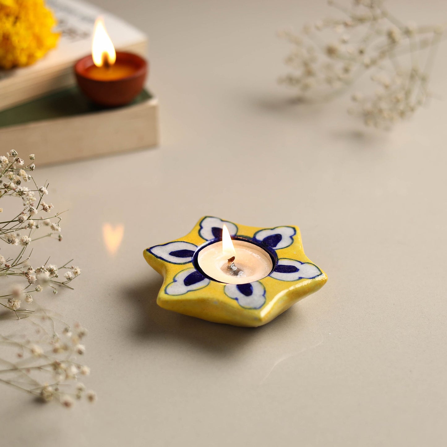  Original Blue Pottery Ceramic Tealight Candle Holder 