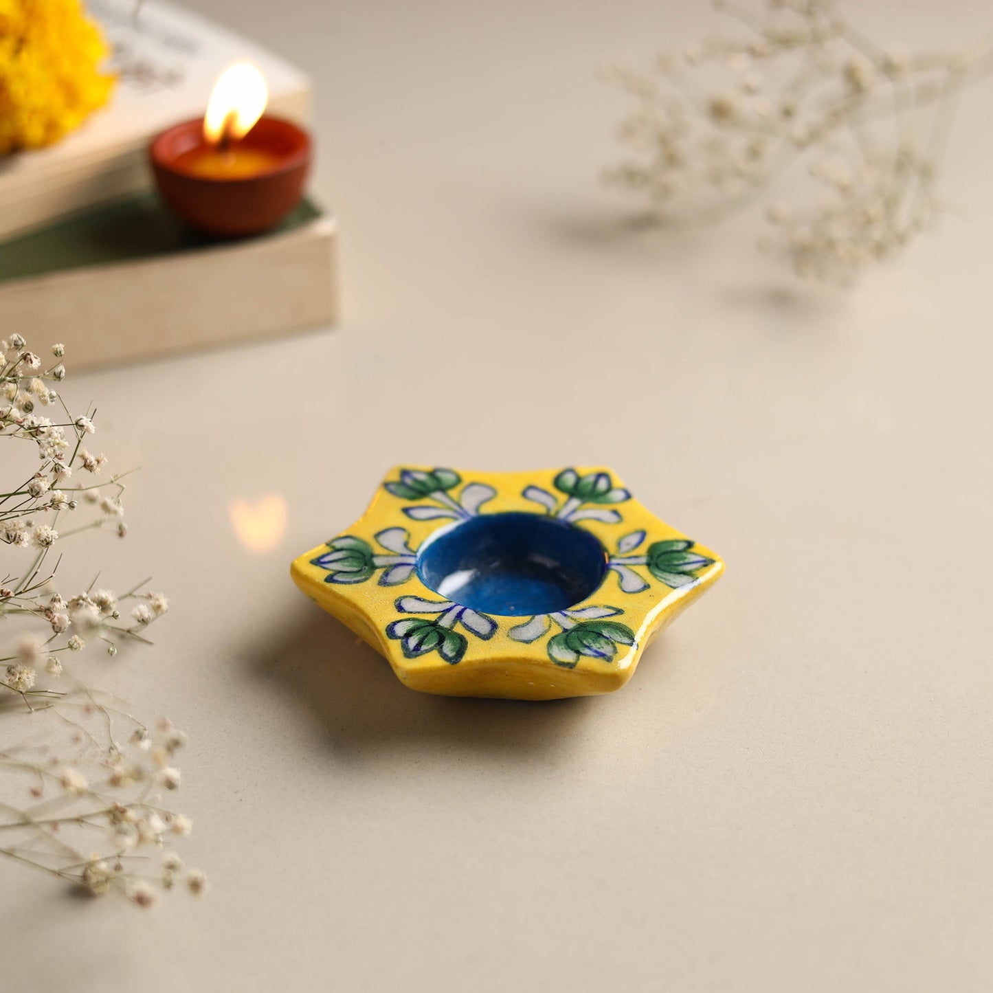  Original Blue Pottery Ceramic Tealight Candle Holder 