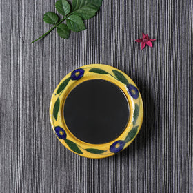 Yellow Original Blue Pottery Ceramic Tile Hand Mirror