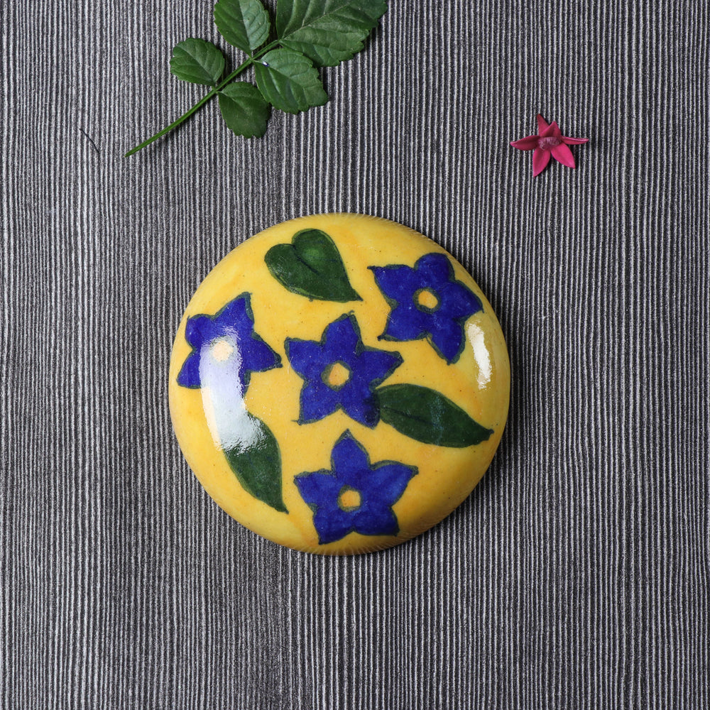 Yellow Original Blue Pottery Ceramic Tile Hand Mirror
