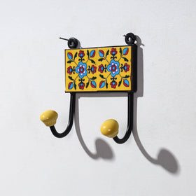  Original Blue Pottery Ceramic Tile Wall Hook Hanger (2 Peg) 