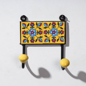  Original Blue Pottery Ceramic Tile Wall Hook Hanger (2 Peg) 