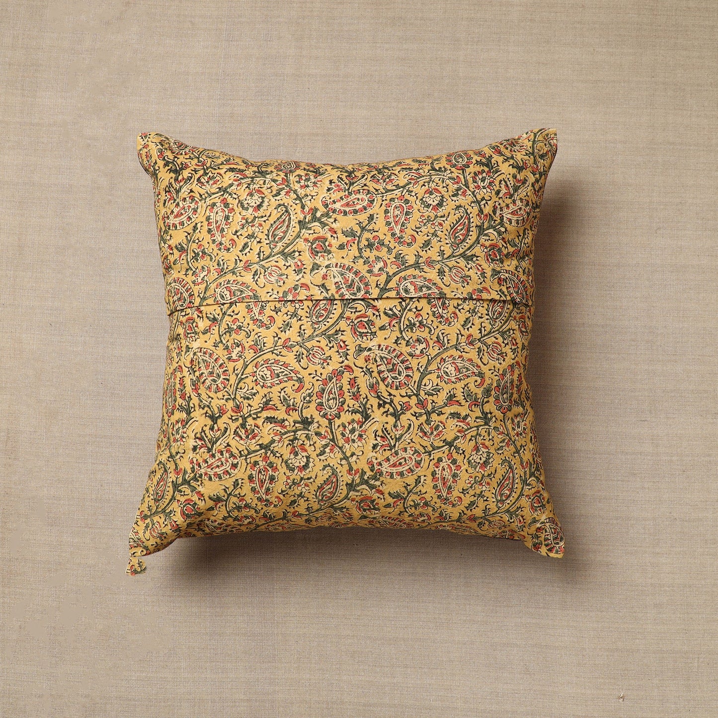 Yellow - Original Pedana Block Print Cotton Kalamkari Cushion Cover 13