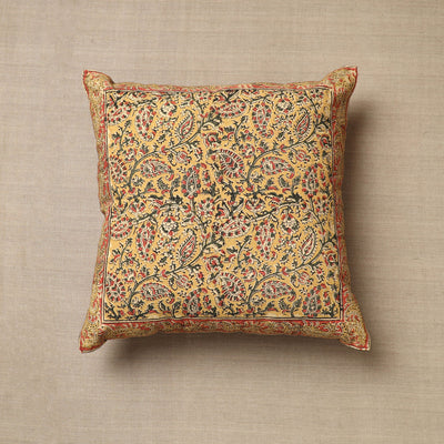 Yellow - Original Pedana Block Print Cotton Kalamkari Cushion Cover 13