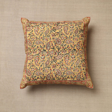 Yellow - Original Pedana Block Print Cotton Kalamkari Cushion Cover 13