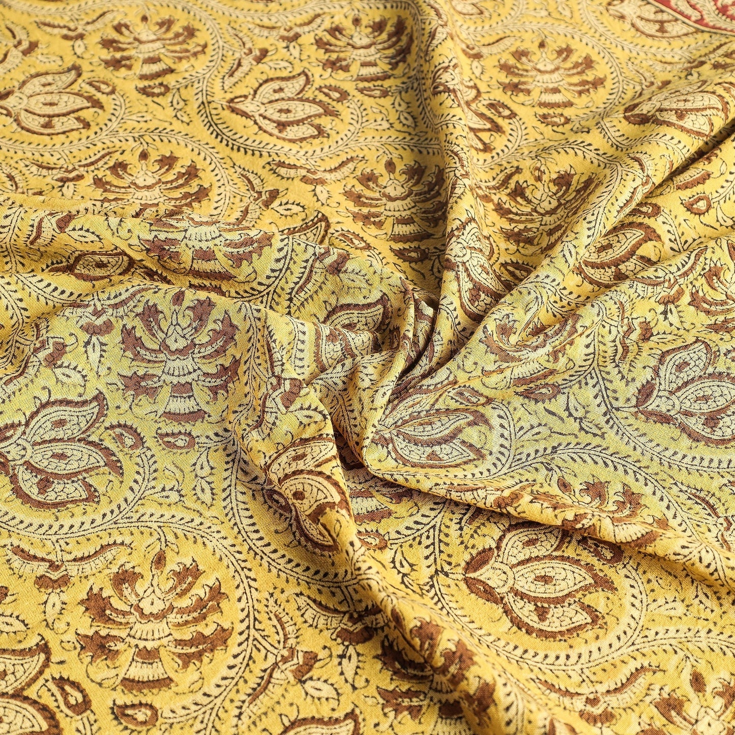 Yellow Original Pedana Kalamkari Block Printed Cotton Table Cover