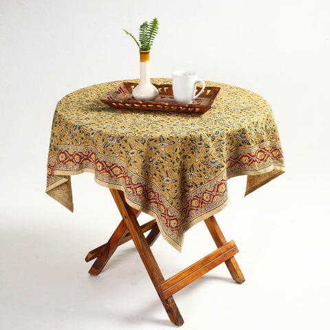 Yellow Original Pedana Kalamkari Block Printed Cotton Table Cover
