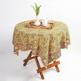 Yellow Original Pedana Kalamkari Block Printed Cotton Table Cover