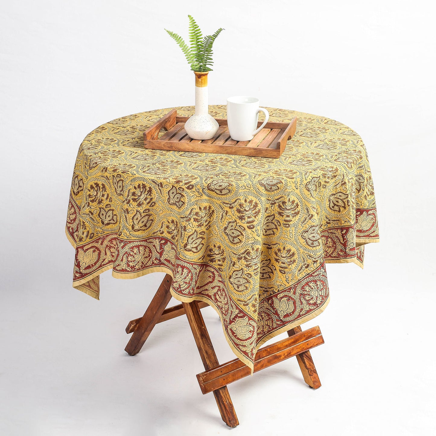 Yellow Original Pedana Kalamkari Block Printed Cotton Table Cover
