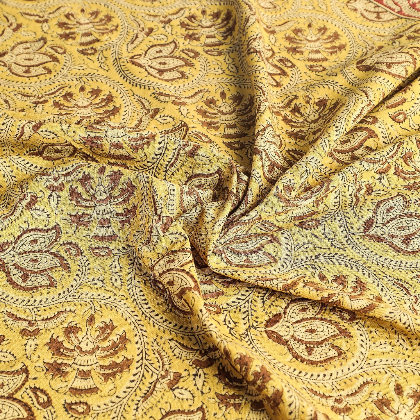 Yellow Original Pedana Kalamkari Block Printed Cotton Table Cover
