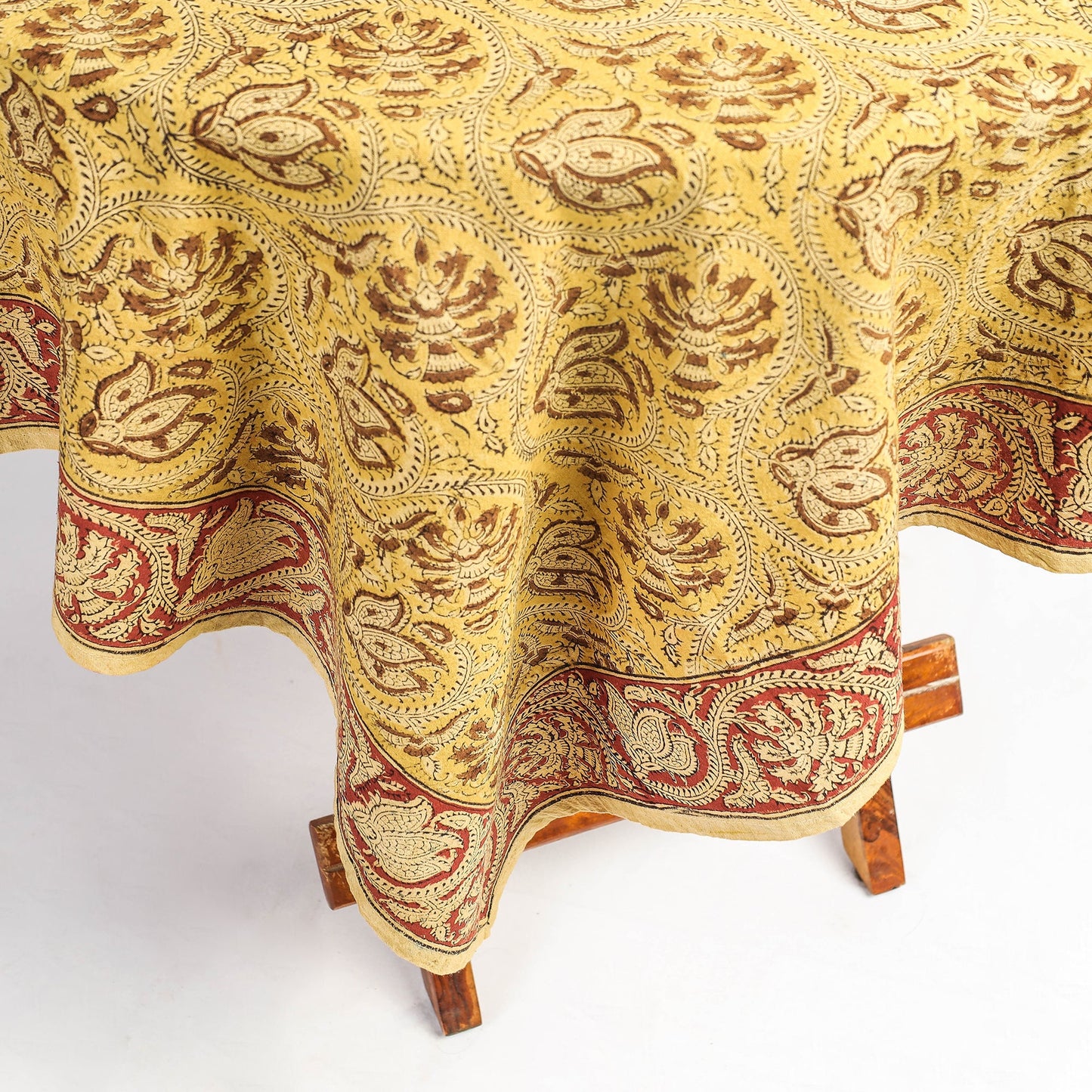 Yellow Original Pedana Kalamkari Block Printed Cotton Table Cover