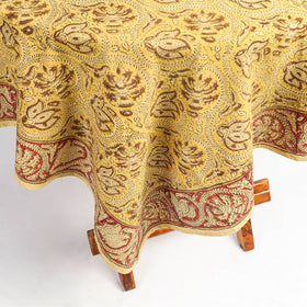 Yellow Original Pedana Kalamkari Block Printed Cotton Table Cover