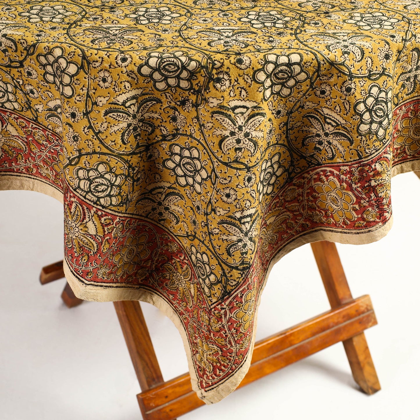 Yellow Original Pedana Kalamkari Block Printed Cotton Table Cover