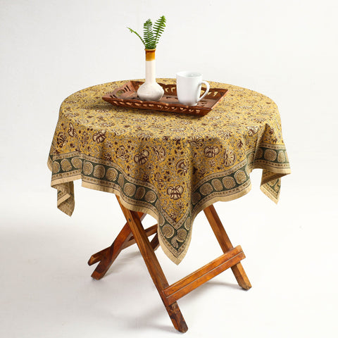 Buy Yellow Original Pedana Kalamkari Block Printed Cotton Table Cover