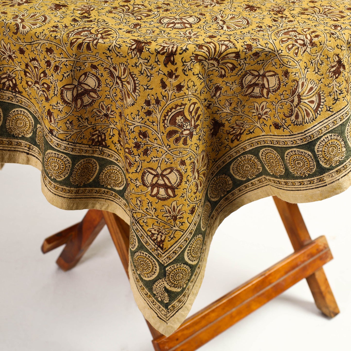 Buy Yellow Original Pedana Kalamkari Block Printed Cotton Table Cover
