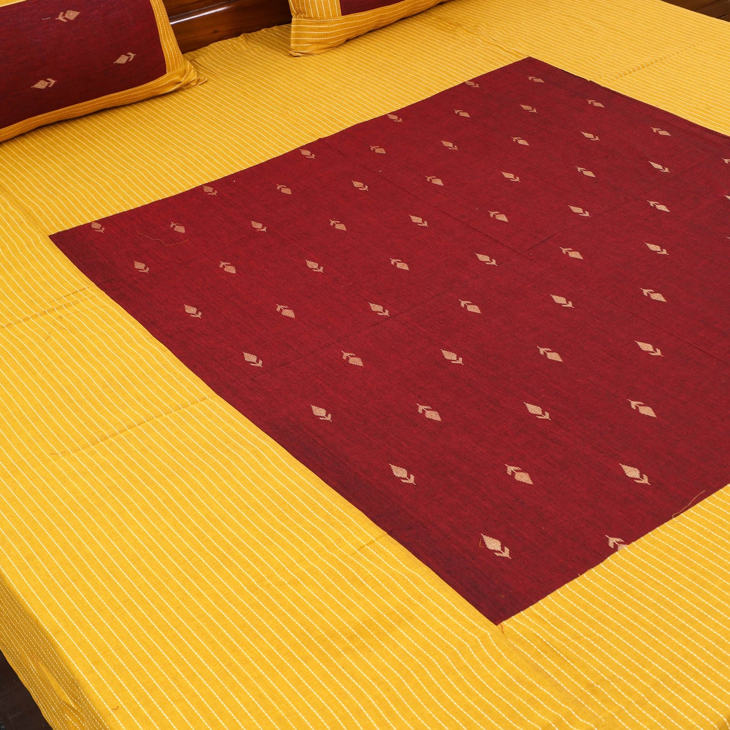 Yellow - patchwork cotton double jacquard bed sheet set 04