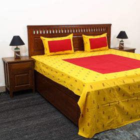 Buy Yellow Patchwork Cotton Double Jacquard Bed Sheet Set