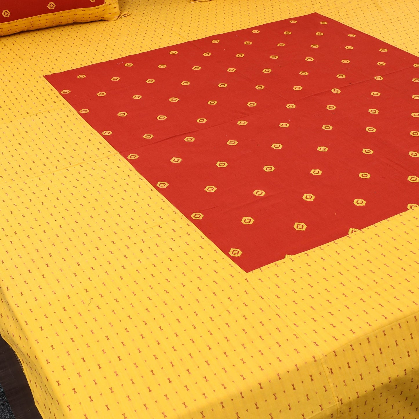 Yellow - patchwork cotton double jacquard bed sheet set 28