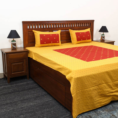 Yellow - patchwork cotton double jacquard bed sheet set 28