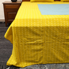 Yellow - patchwork cotton double jacquard bedsheet set 05