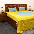 Yellow - patchwork cotton double jacquard bedsheet set 05