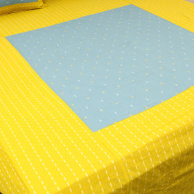 Yellow - patchwork cotton double jacquard bedsheet set 05