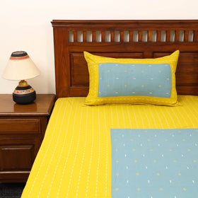 Yellow - patchwork cotton double jacquard bedsheet set 05