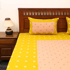 Yellow - patchwork cotton double jacquard bedsheet set 09