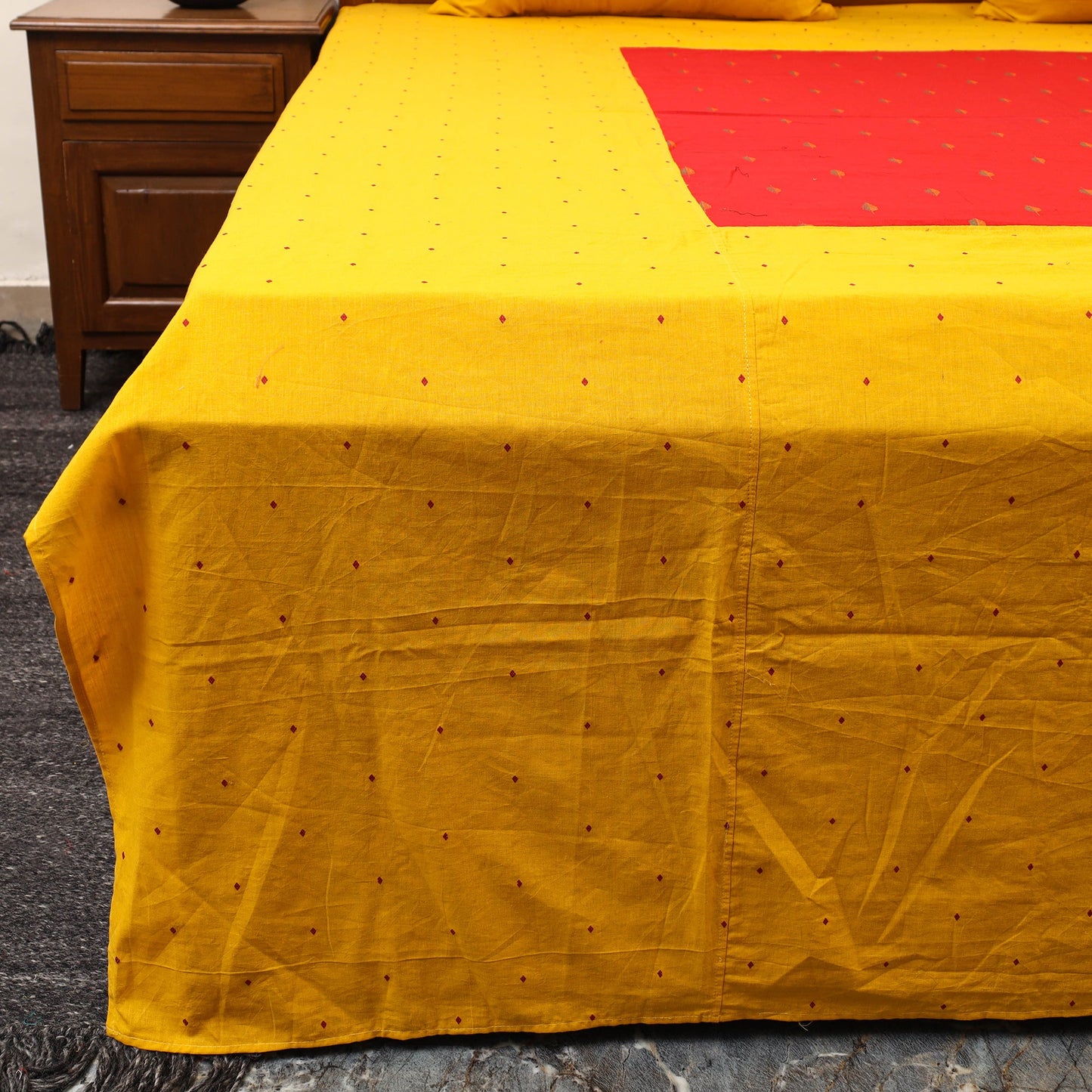 Yellow - patchwork cotton double jacquard bedsheet set 14