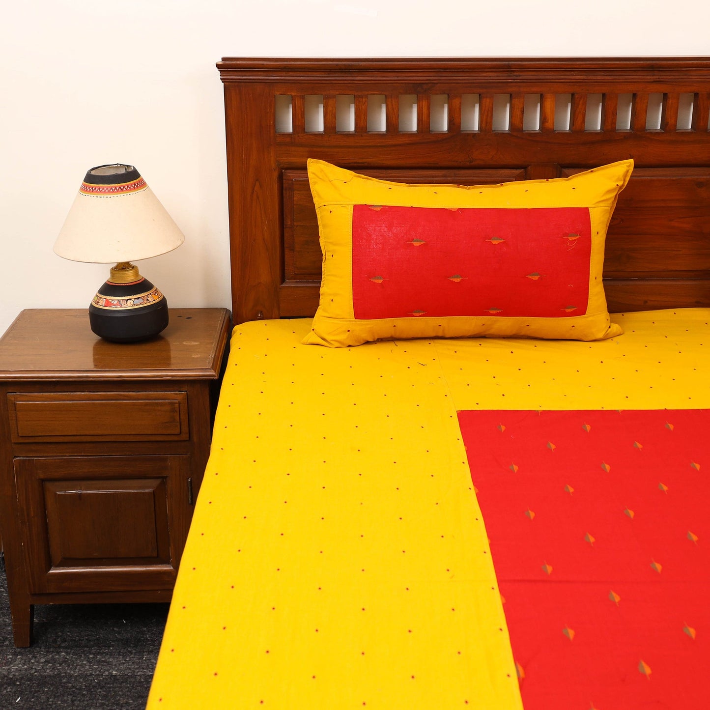 Yellow - patchwork cotton double jacquard bedsheet set 14