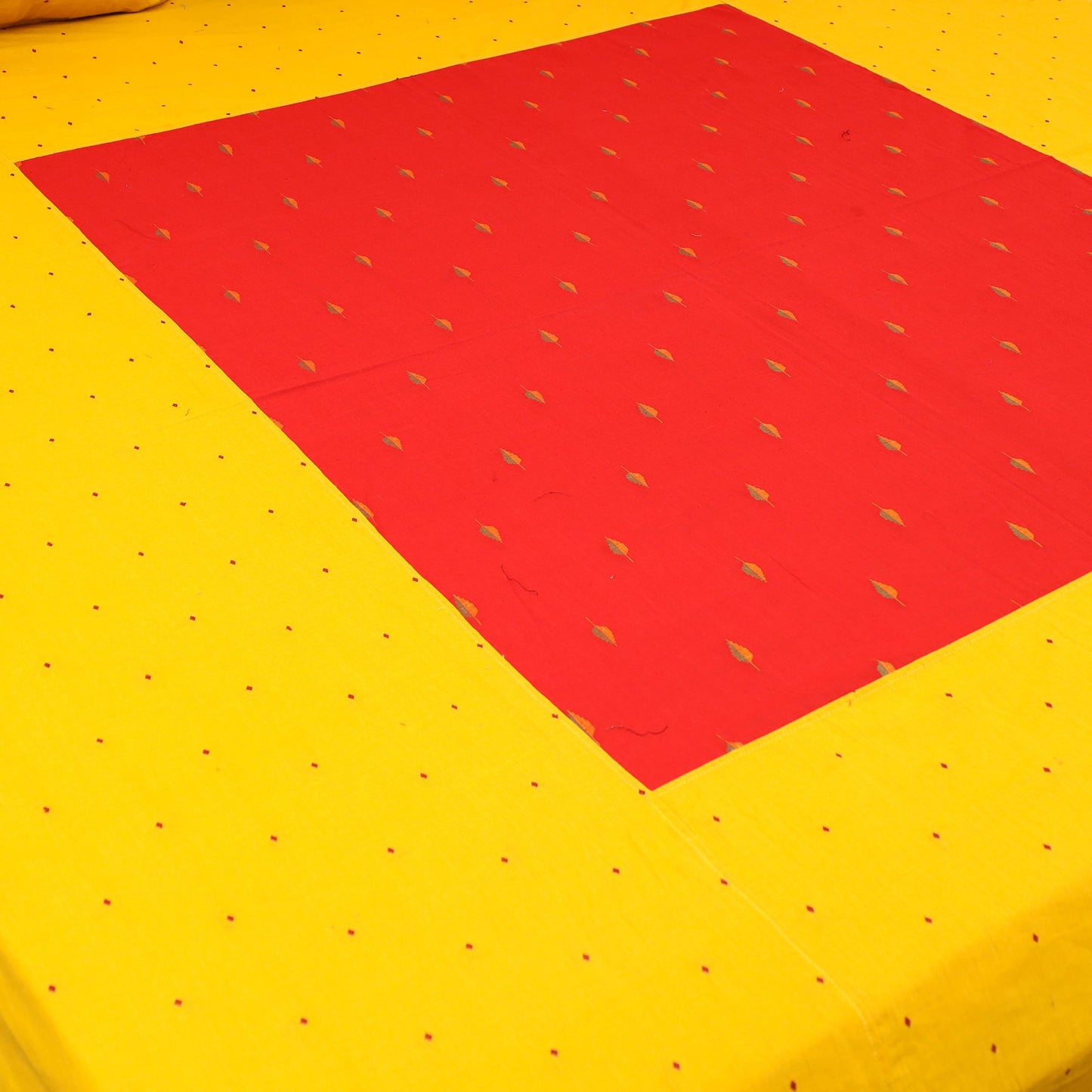 Yellow - patchwork cotton double jacquard bedsheet set 14