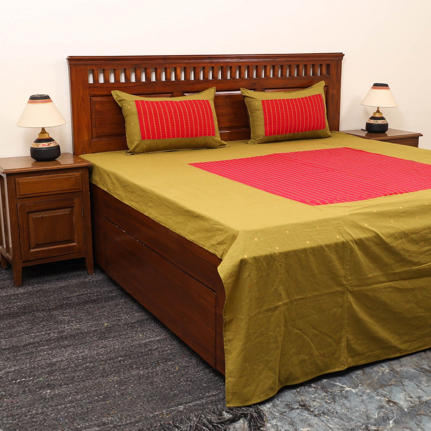 Yellow - patchwork cotton double jacquard bedsheet set 20