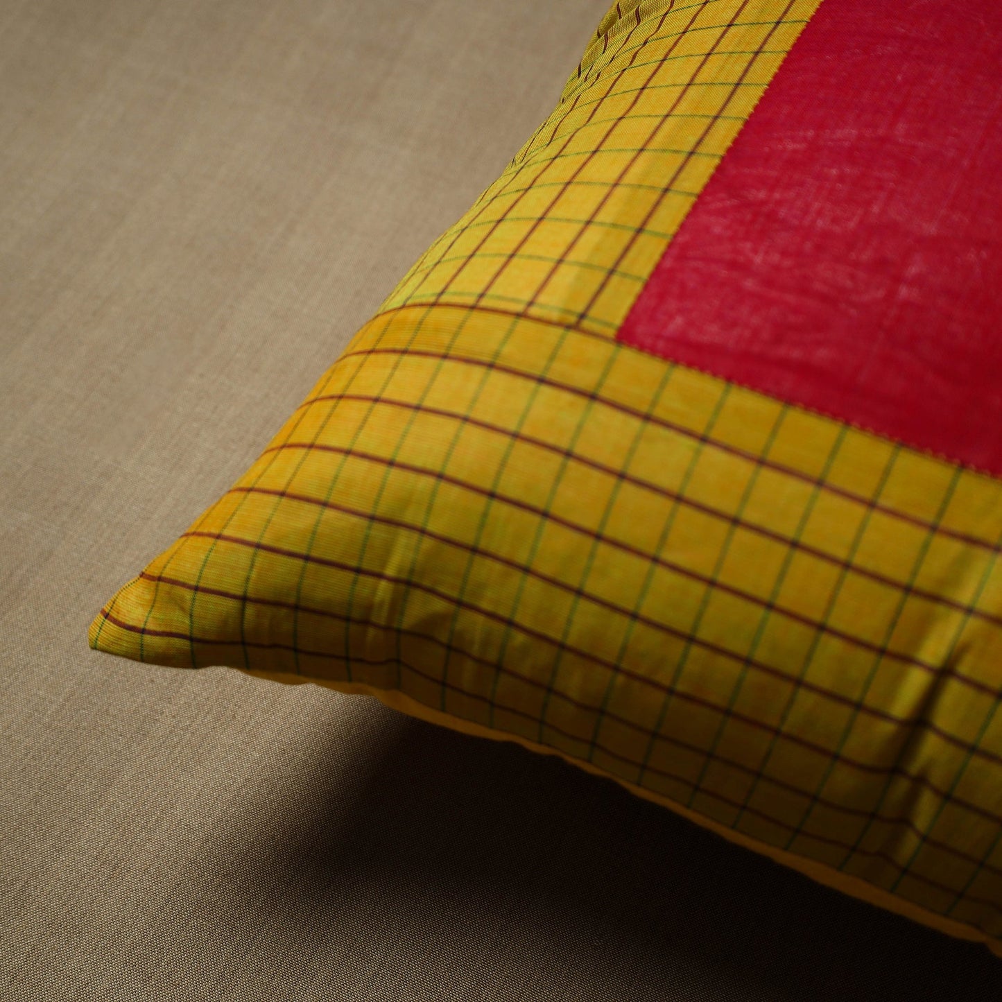 Yellow - patchwork cotton kanchipuram cushion cover (16 x