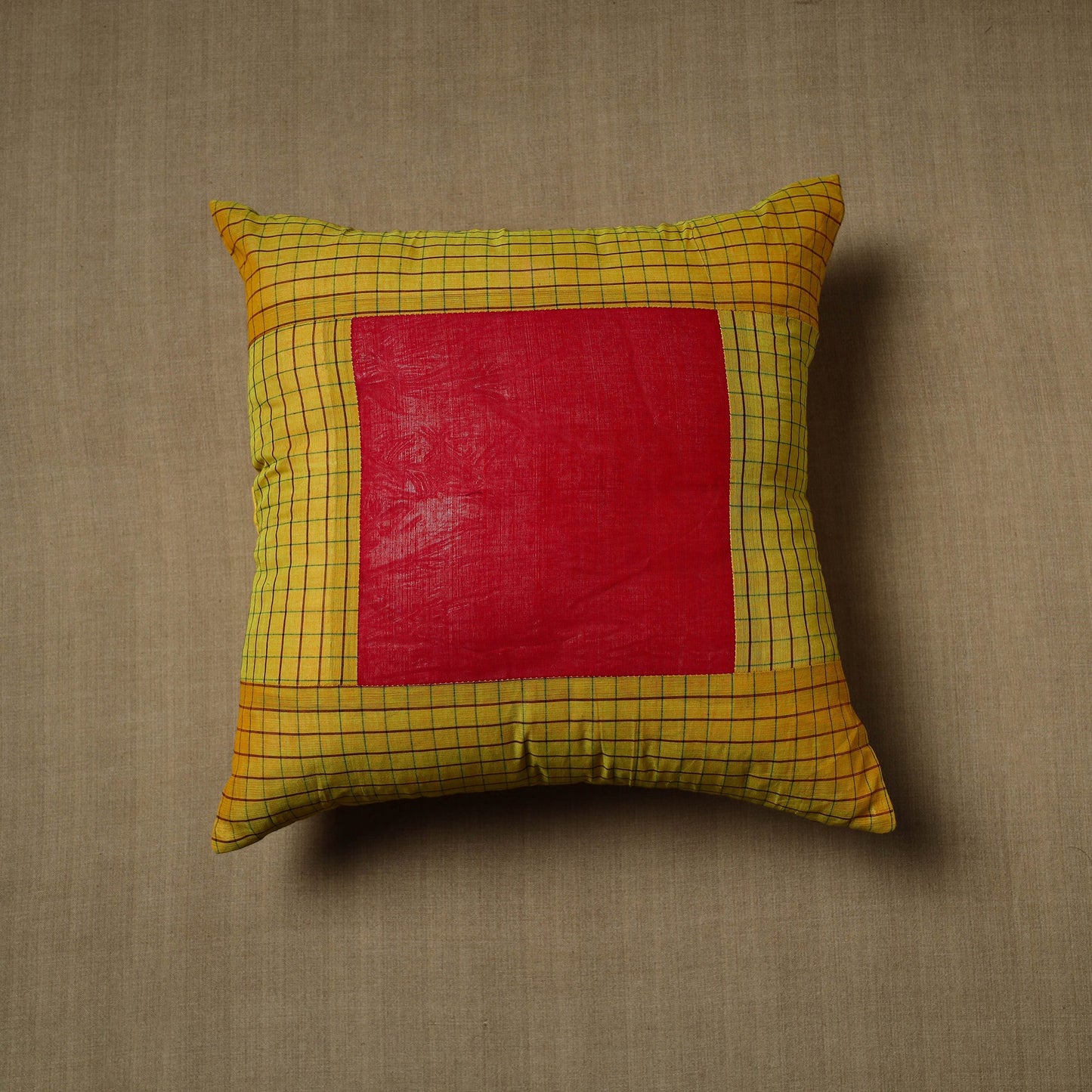Yellow - patchwork cotton kanchipuram cushion cover (16 x