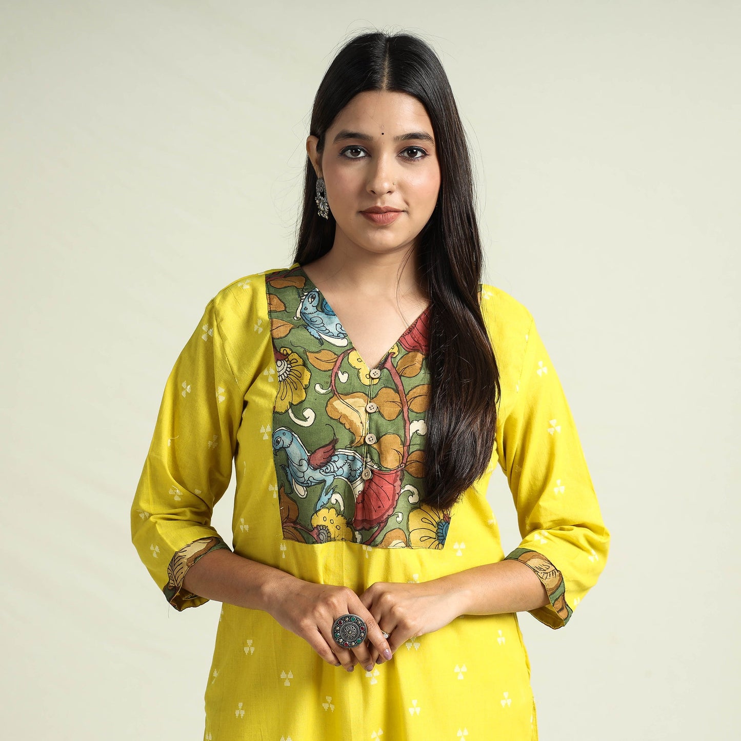Buy Patchwork Cotton Straight Jacquard Kurta