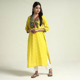 Buy Patchwork Cotton Straight Jacquard Kurta
