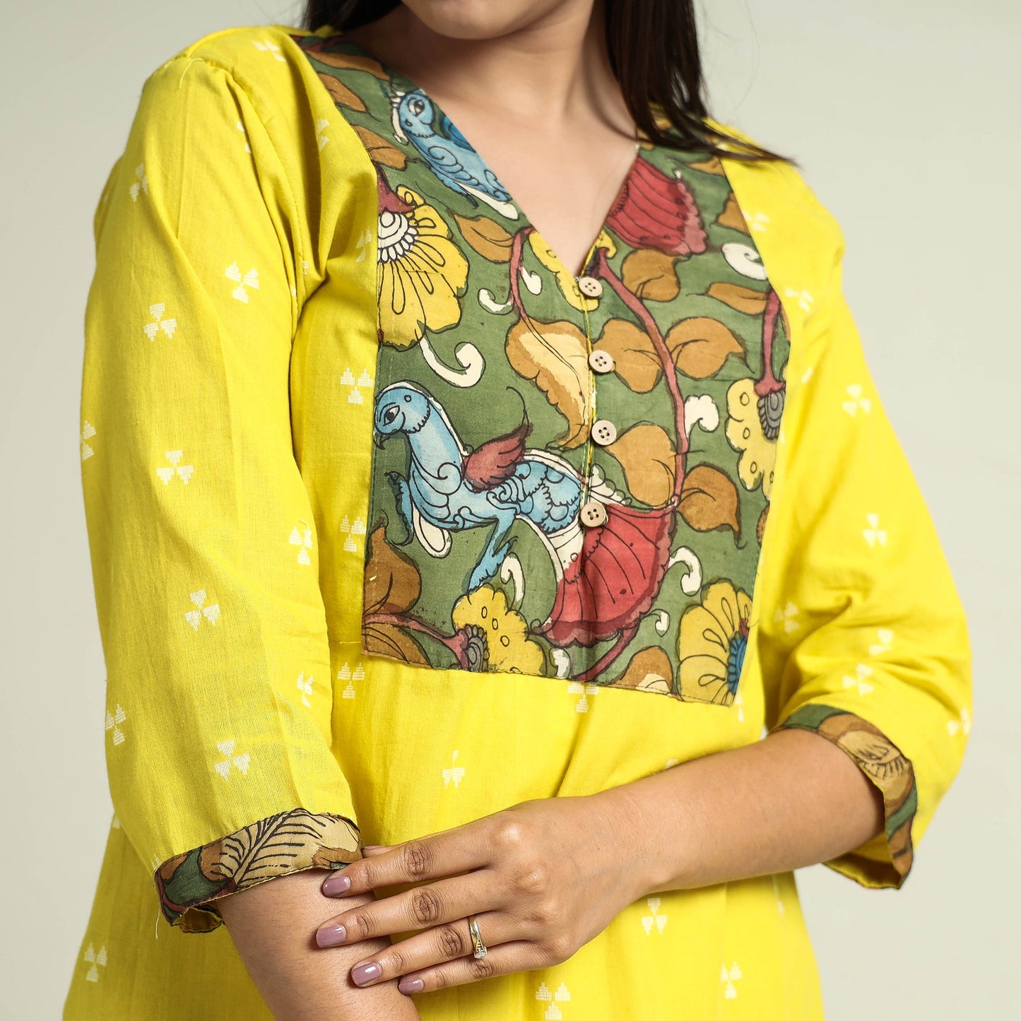 Buy Patchwork Cotton Straight Jacquard Kurta