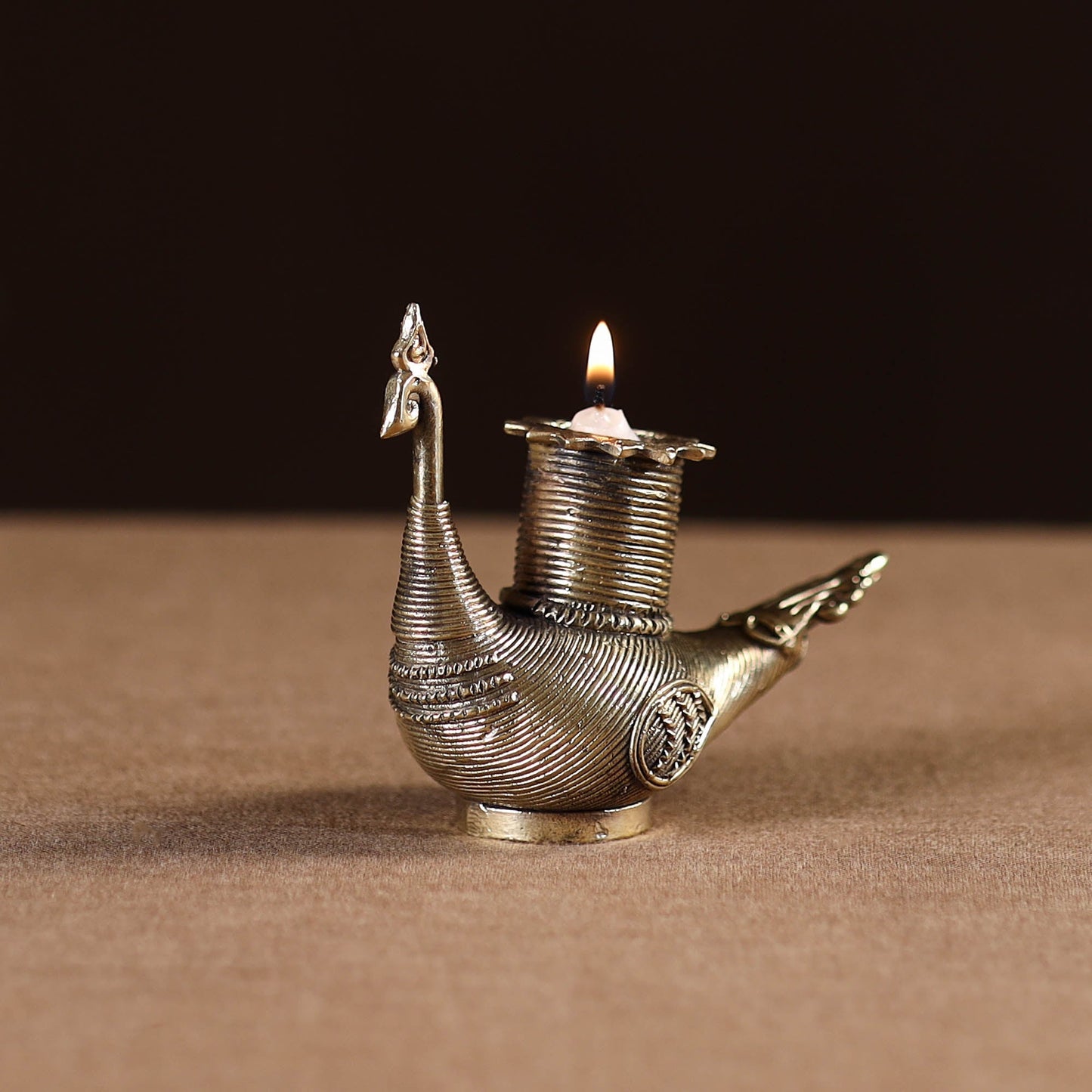 Peacock - tribal odisha dokra handmade candle stand 11
