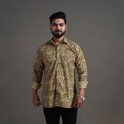 Buy Yellow Pedana Block Print Cotton Men Kalamkari Shirt