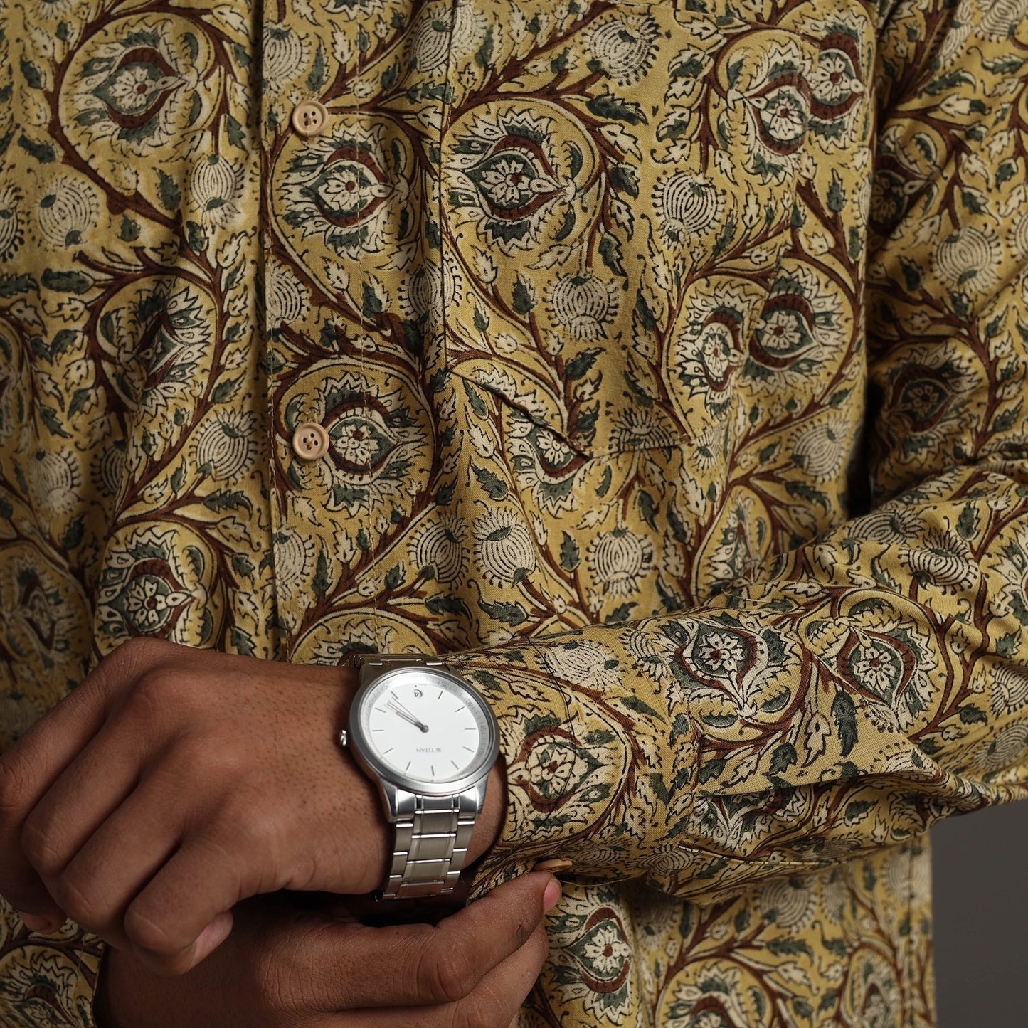 Buy Yellow Pedana Block Print Cotton Men Kalamkari Shirt