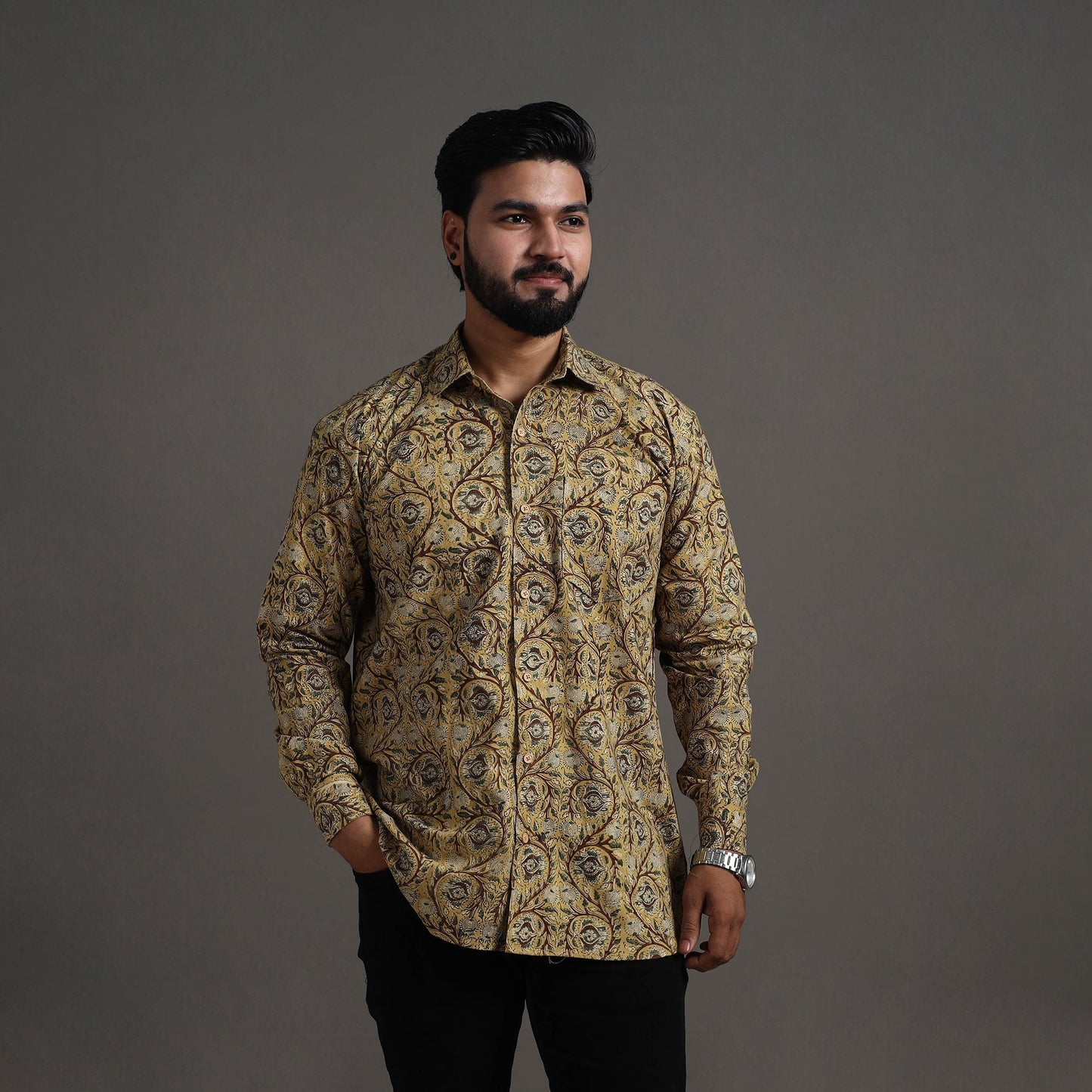 Buy Yellow Pedana Block Print Cotton Men Kalamkari Shirt