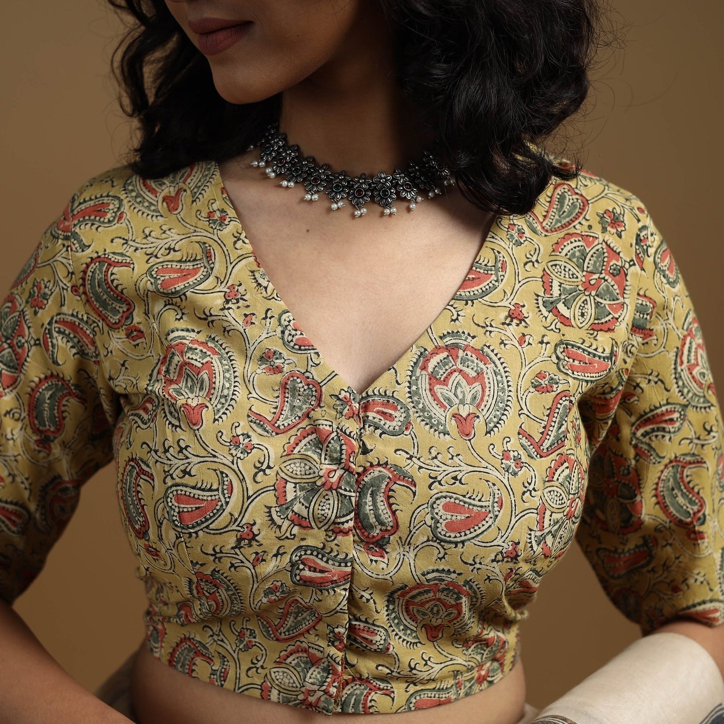 Pedana cotton natural dyed kalamkari readymade blouse 02