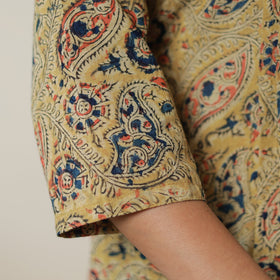 Yellow Pedana Block Print Cotton Pintuck Straight Kalamkari Kurta