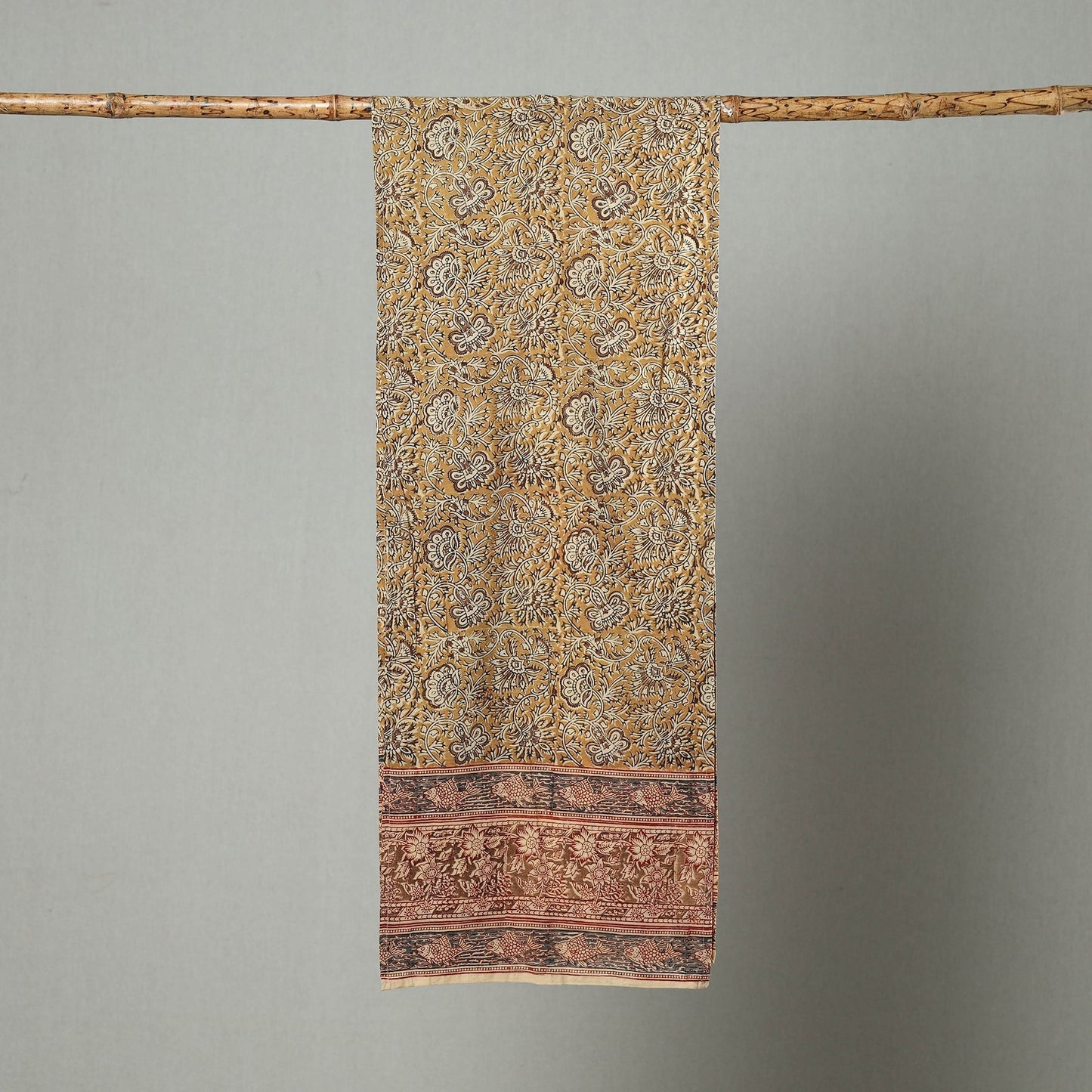 Yellow Pedana Block Print Natural Dyed Cotton Kalamkari Stole