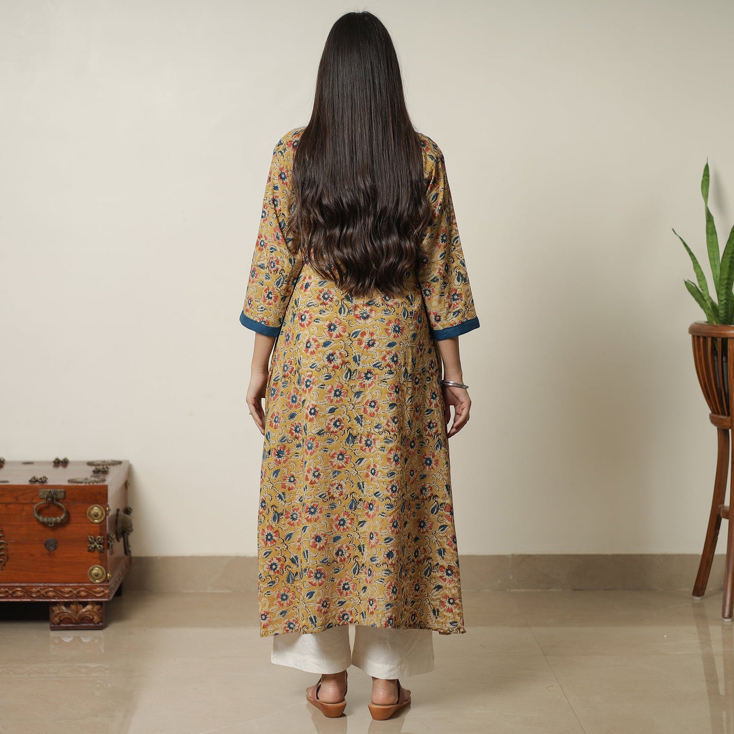 Pedana Kalamkari Block Printed Cotton A-Line Kurta For Women