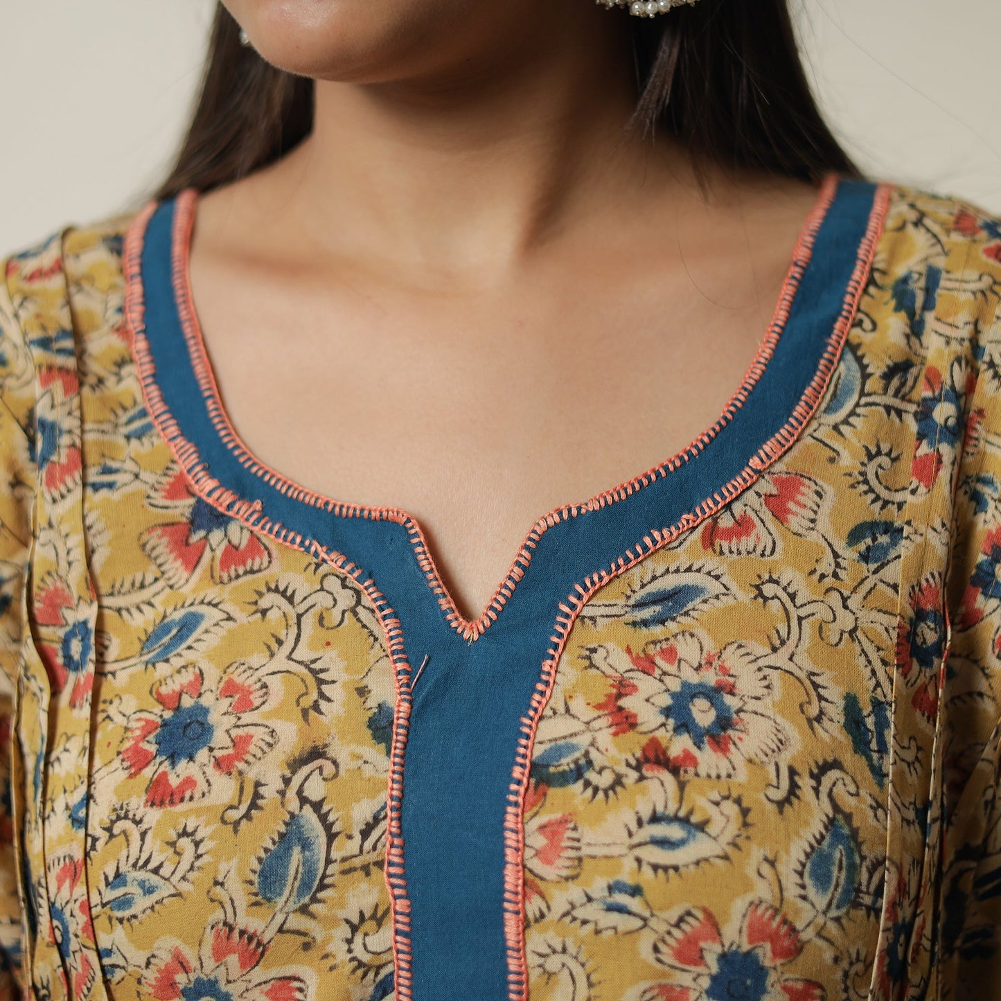 Pedana Kalamkari Block Printed Cotton A-Line Kurta For Women