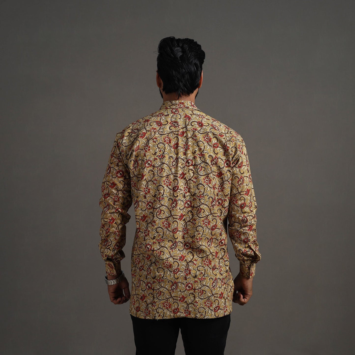 Yellow - Pedana Block Print Cotton Men Kalamkari Shirt 01