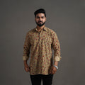 Yellow - Pedana Block Print Cotton Men Kalamkari Shirt 01