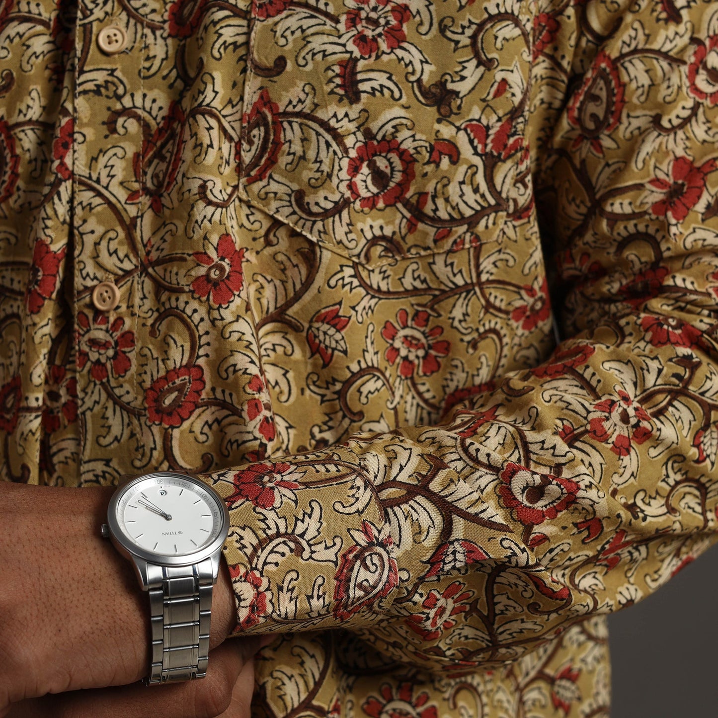 Yellow - Pedana Block Print Cotton Men Kalamkari Shirt 01