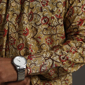 Yellow - Pedana Block Print Cotton Men Kalamkari Shirt 01